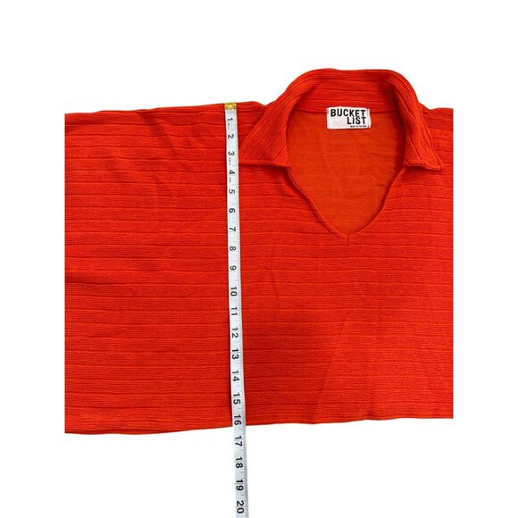 Bucket List Crop Top Boxy 3/4 Sleeve Collared Oversized Orange Women Size L - Picture 6 of 7